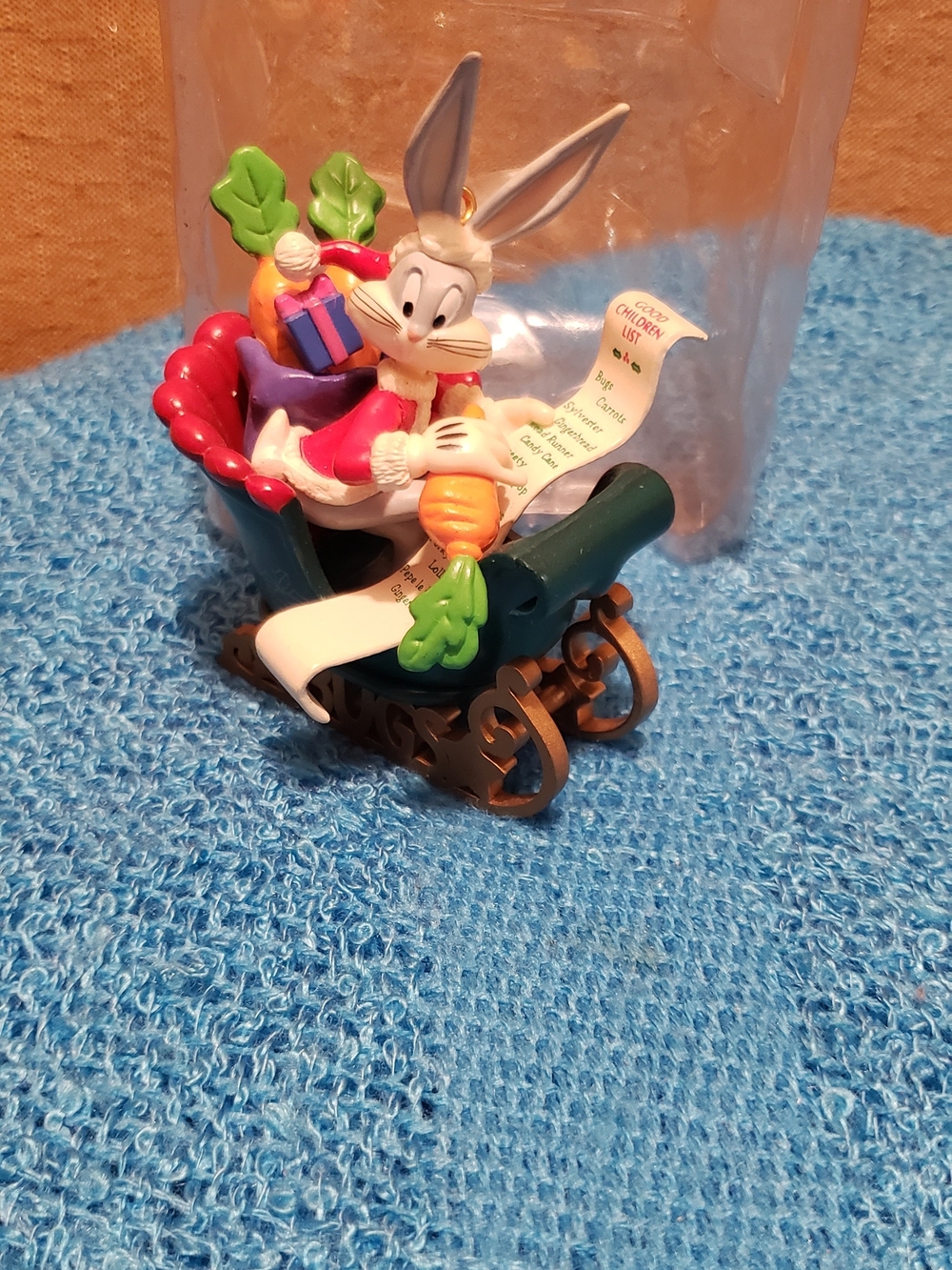 Warner Bros. Bugs Bunny Festive Sleigh Figurine Ornament In Green, Orange & Red